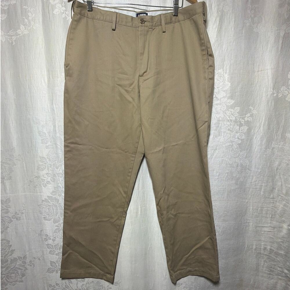 Lands End Khaki Pants 38 Tan Traditional Fit Adjustable Waist Business Casual